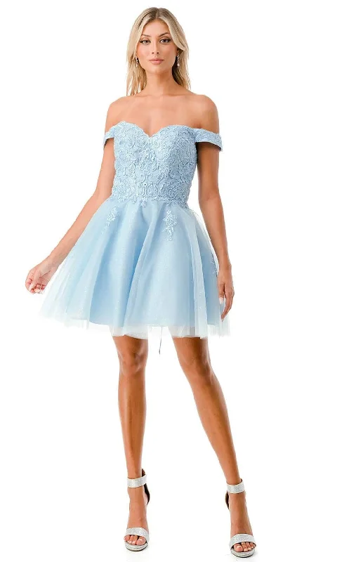 Blowout Deals Trevi Collection S2752C - Lace Off Shoulder Homecoming Dress