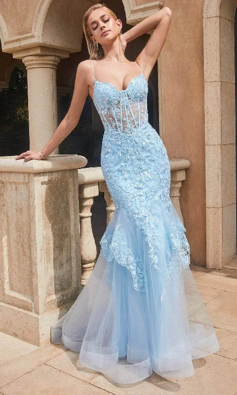 Mega Deal Ladivine 9316 - Sleeveless Sheer Corset Embroidered Prom Gown