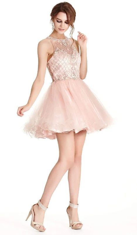 Price Drop Trevi Collection - Bedazzled Illusion Halter Aline Homecoming Dress