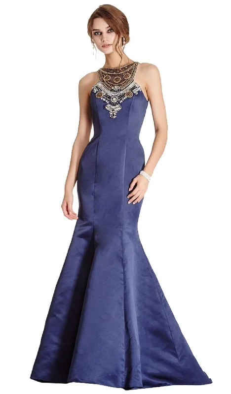 Hurry In Trevi Collection - Ornate Halter Neck Trumpet Evening Gown