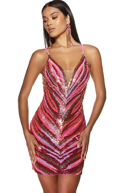 Buy Now Alyce Paris 4885 - Plunging V-Neck Striped Sequin Cocktail Dress