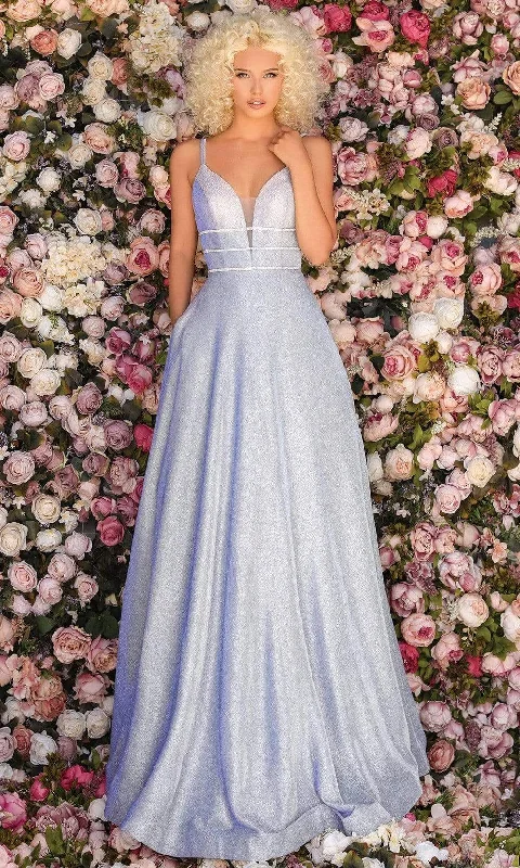 TIME-Limited Offer Clarisse - 8008 Plunging Beaded Bodice Metallic A-Line Gown