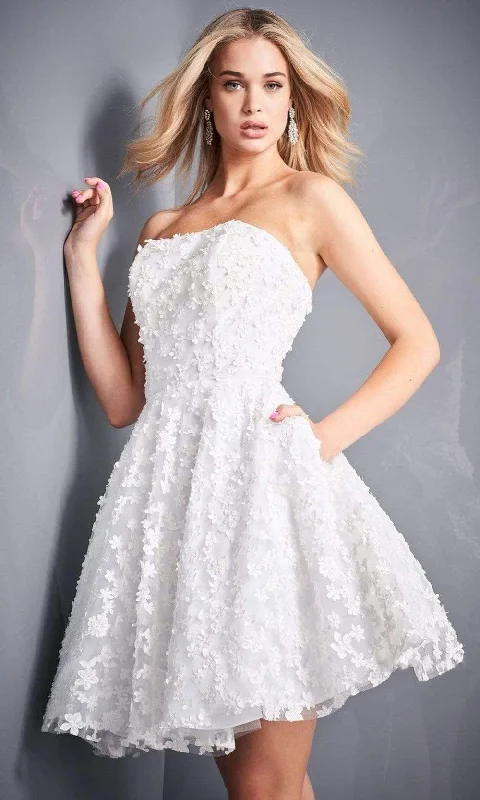 Deal Frenzy Jovani - 02564 Strapless Floral Appliqued A-Line Dress