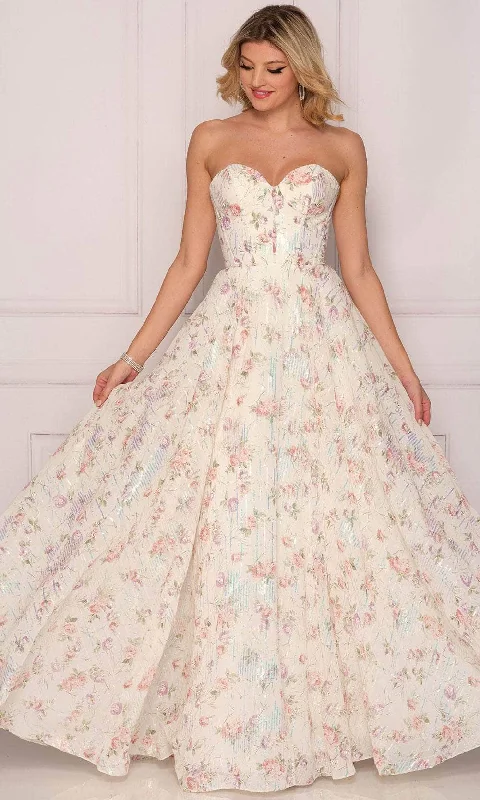Amazing Deals Dave & Johnny A10391 - Strapless Floral Printed Prom Dress