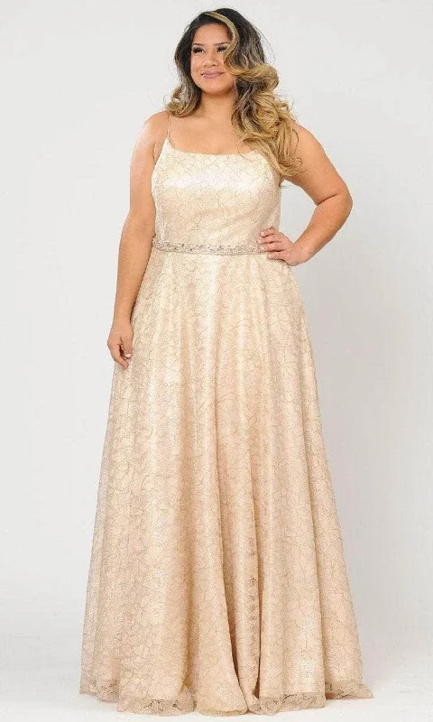 Deal of the Day Poly USA W1088 - Iridescent Floral A-Line Evening Gown