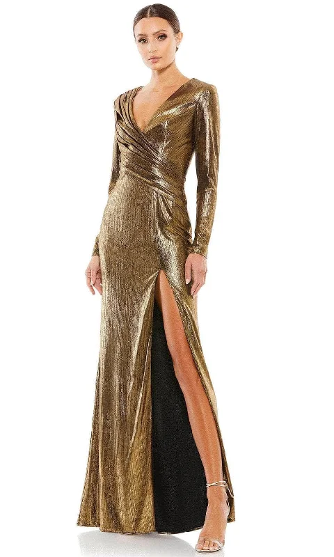 Overstock Ieena Duggal 26684 - Deep V-Neck Metallic Evening Gown