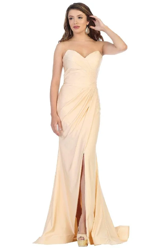 Special Buy May Queen - MQ1718 Strapless Sweetheart Draping High Slit Dress