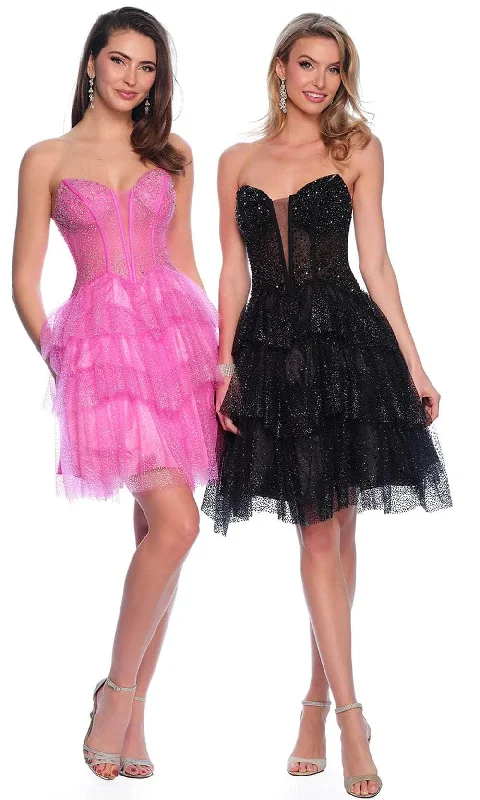 Super Sale Dave & Johnny 11878 - Beaded Strapless Ruffled Cocktail Dress