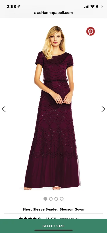 Quick Sale Adrianna Papell Short Sleeve Beaded Blouson Gown