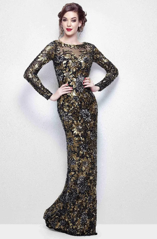 Limited Availability Primavera Couture - Long Sleeve Luxurious Floral Sequined Long Sheath Gown  1401