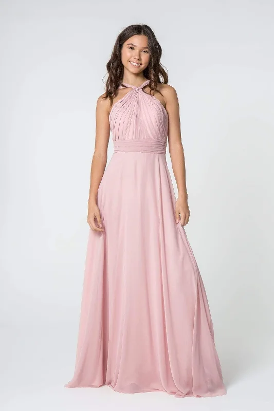 Markdown Madness Elizabeth K - GL2816 Knotted Halter Bodice Chiffon A-Line Dress