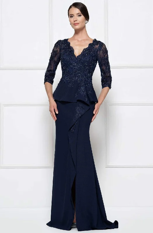 Savings Galore Rina Di Montella - RD2685 Lace Embroidered V-neck Bodice Sheath Dress with Slit