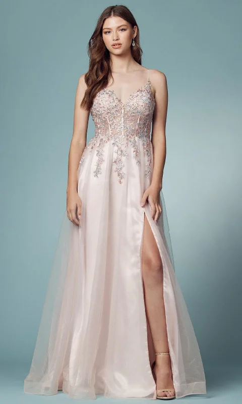 Markdowns Nox Anabel S1015 - V-Neck Corset Evening Gown
