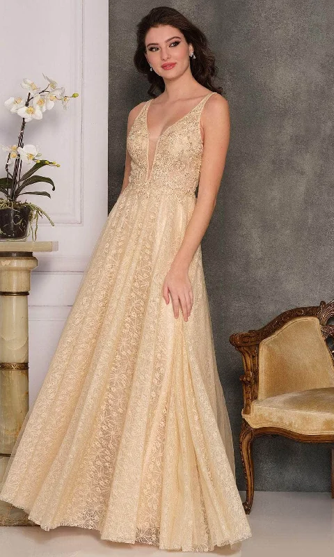 Unbeatable Prices Dave & Johnny A10406 - Laced Plunging Neckline Long Dress