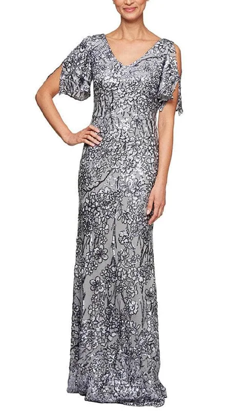 Bonus Savings Alex Evenings - 8296611 Cold Shoulder Floral Sequined Dress
