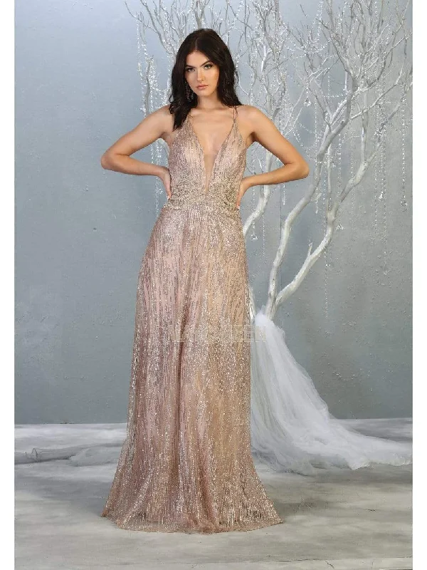 Deal Dash May Queen - MQ1780 Lace Up Tie Glitter A-Line Dress