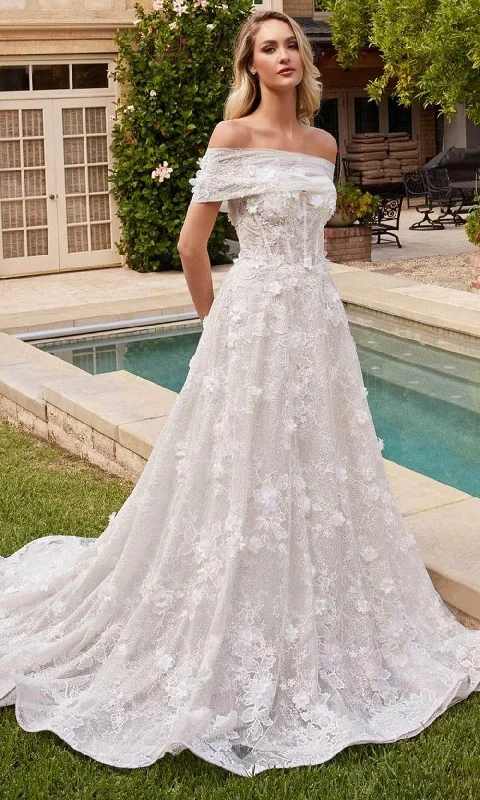 Crazy Savings Ladivine CD860W - Floral Applique Embellished Strapless Bridal Dress Crazy Savings Ladivine CD860W - Floral Applique Embellished Strapless Bridal Dress