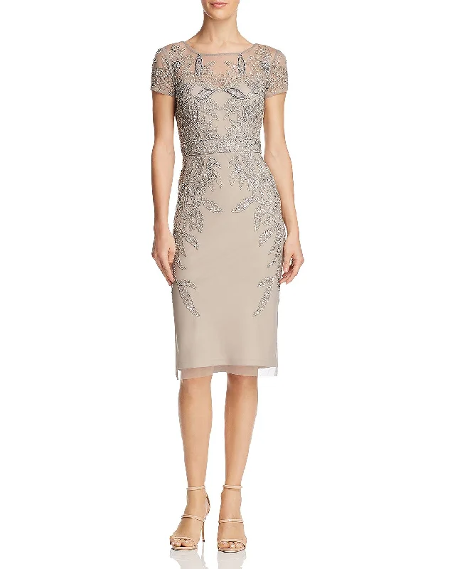 Big Savings Adrianna Papell short sleeve cocktail dress with floral vine beadi