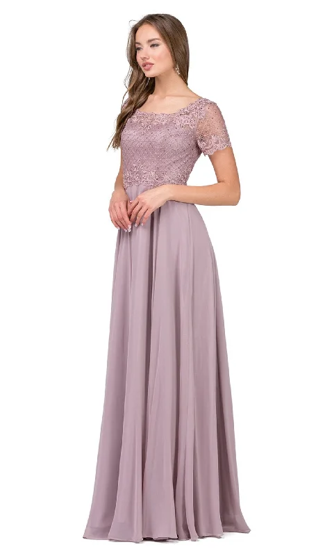 Members Only Dancing Queen - Short Sleeve Illusion Lattice Ornate A-Line Gown 2268