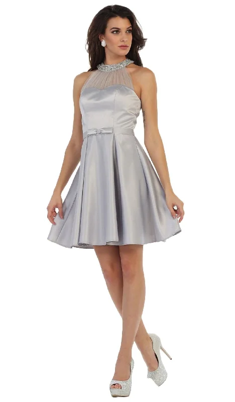 Exclusive Preview May Queen Jeweled Illusion Halter Sleek A-Line Dress
