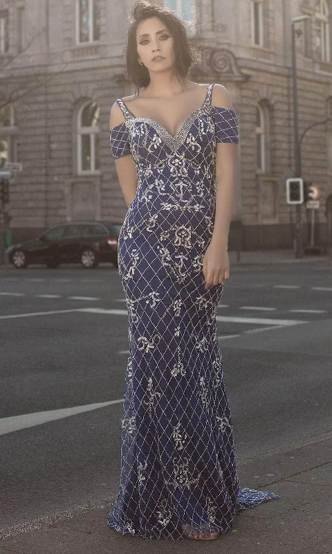 Closeout Sale Chic and Holland AN1637 - Short Sleeve Beaded Prom Dress