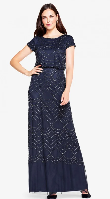 Value Deals Adrianna Papell Short sleeve beaded blouson gown Navy 19191610