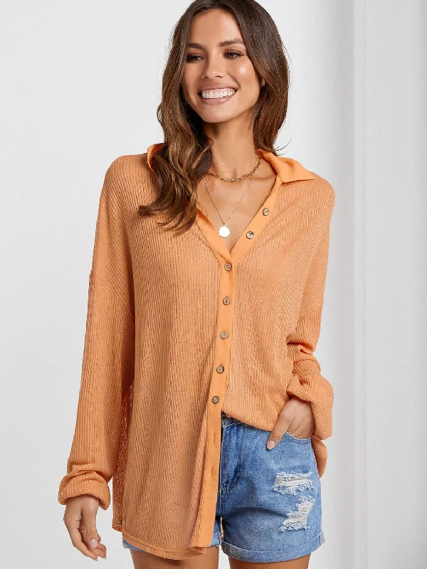 Crazy Deals Collared Neck Button Down Long Sleeve Shirt 🇺🇸Fast Shipping🇺🇸