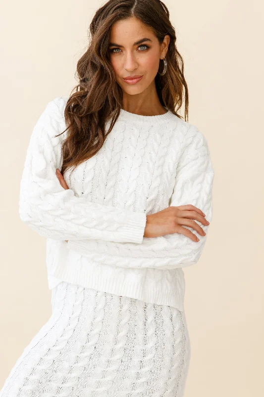 Deal of the Week Cozy Up Cable Knit Sweater White