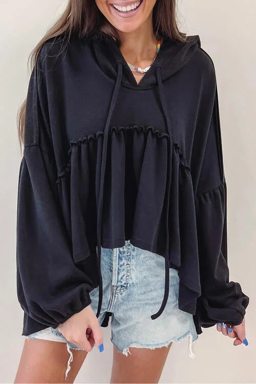 While Supplies Last Drawstring High-Low Balloon Sleeve Hoodie