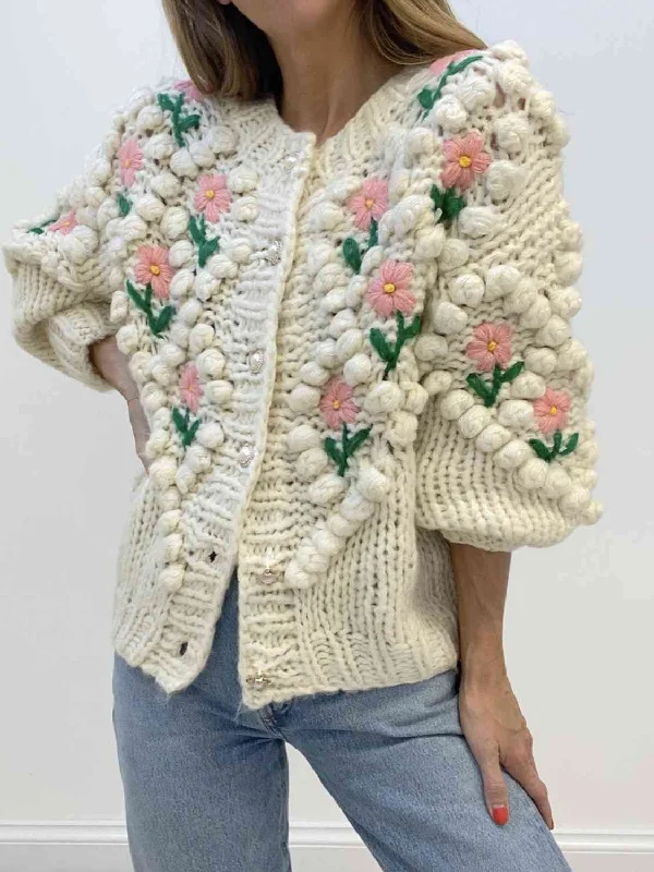 Price Meltdown Floral Button Up Round Neck Long Sleeve Cardigan