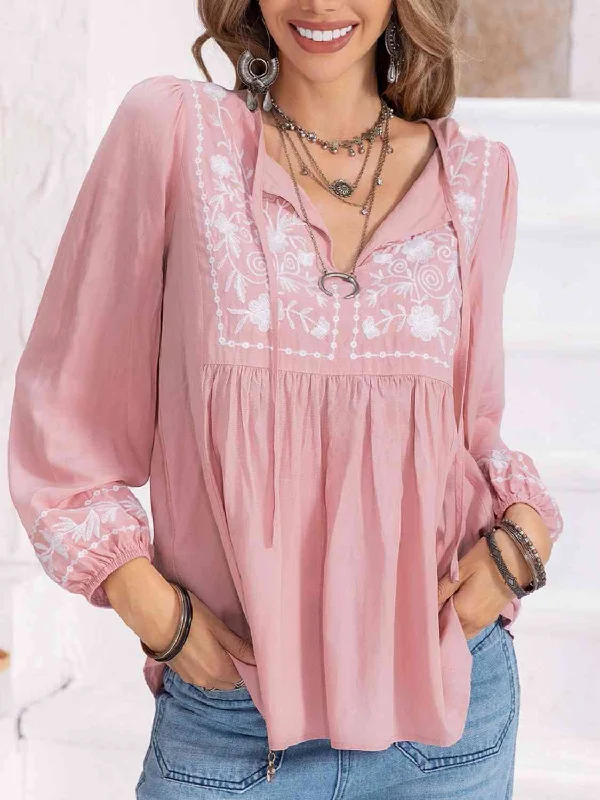 Limited Edition Floral Tie Neck Balloon Sleeve Blouse