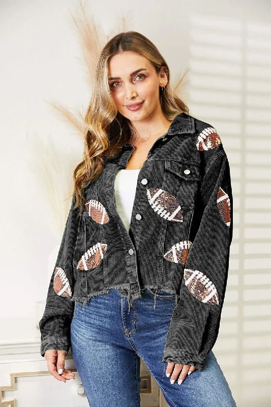 Don't Wait Football Patch Raw Hem Shacket