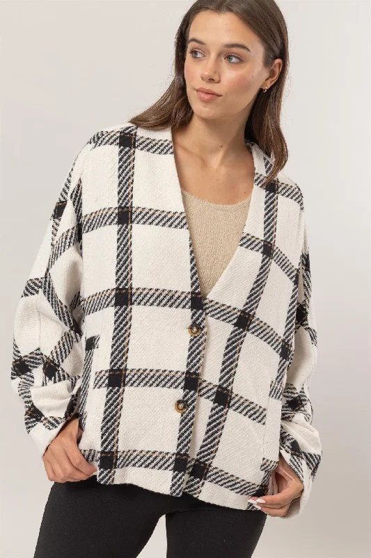 Fast Shipping🇺🇸HYFVE Plaid Long Sleeve Jacket with Side Slit Pockets