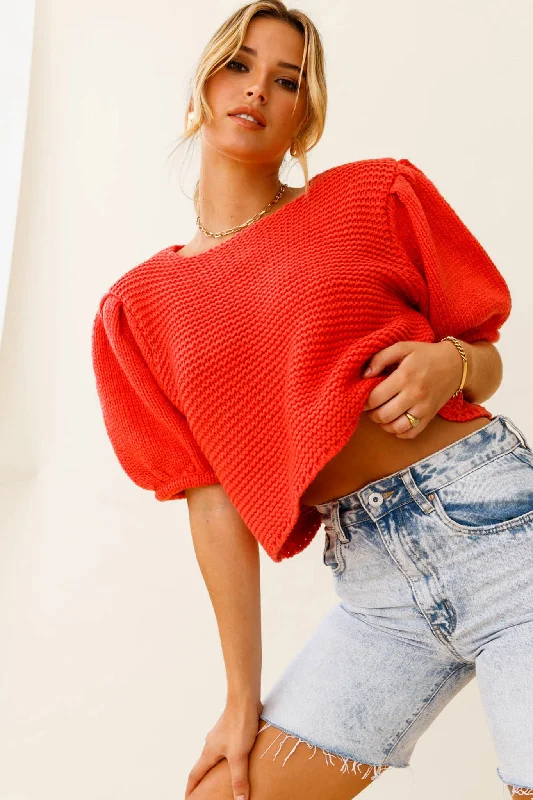 Marla Puff Sleeve Chunky Knit Top Watermelon