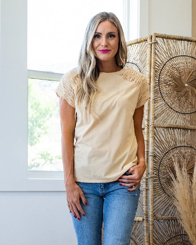 Closeout Anne Smocked Shoulder Top - Taupe