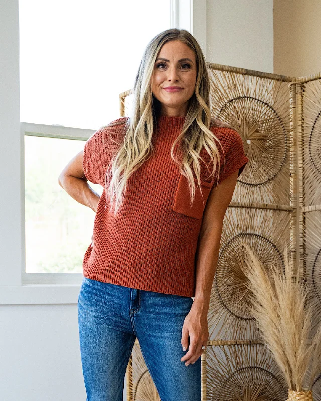 Flash Deals Caroline Short Sleeve Pocket Sweater - Rust