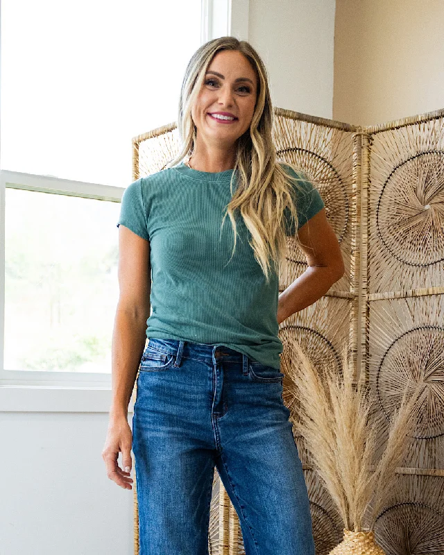Final Markdown Cassidy Short Sleeve Ribbed Top - Pine