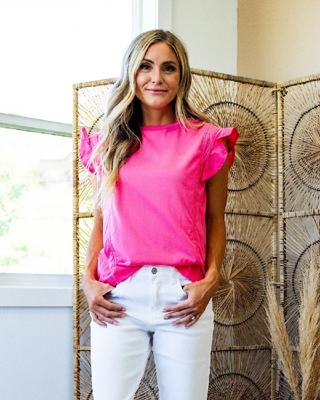 Exclusive Preview Hazel Flutter Sleeve Top with Lace Detail - Pink FINAL SALE