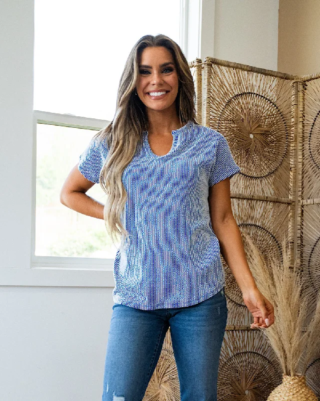 Price Rollback Josephine Notched Neck Corded Top - Royal Blue