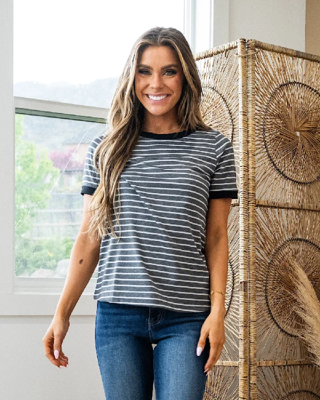 Fantastic Deals Meredith Striped Crewneck Top - Charcoal