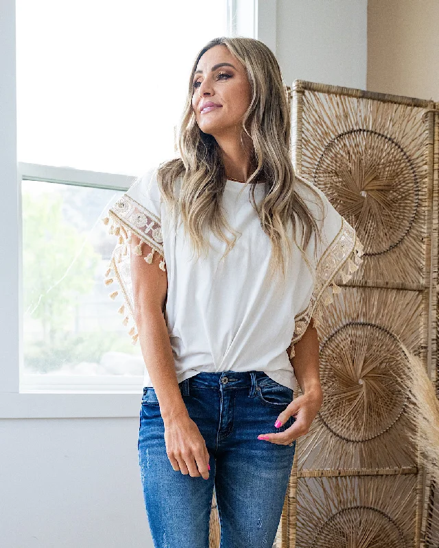Midnight Madness Sariah Ivory Top with Embellished Sleeve Detail FINAL SALE