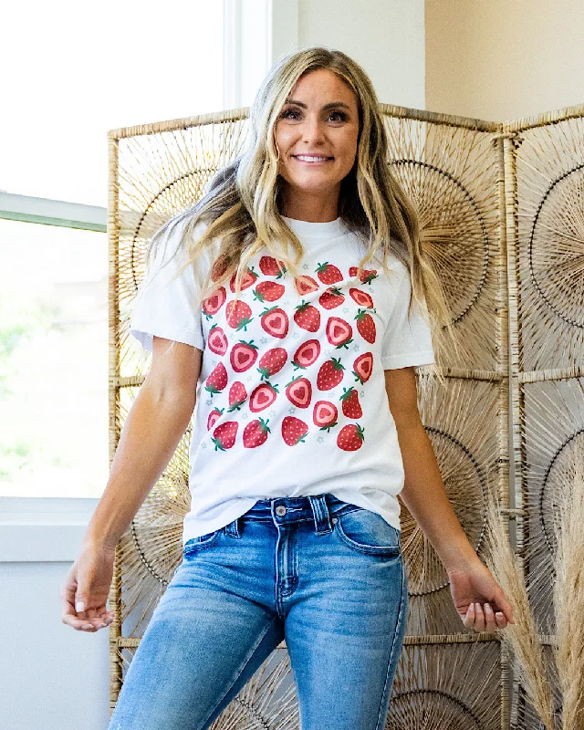 Deep Discounts Strawberry Grid White Tee FINAL SALE
