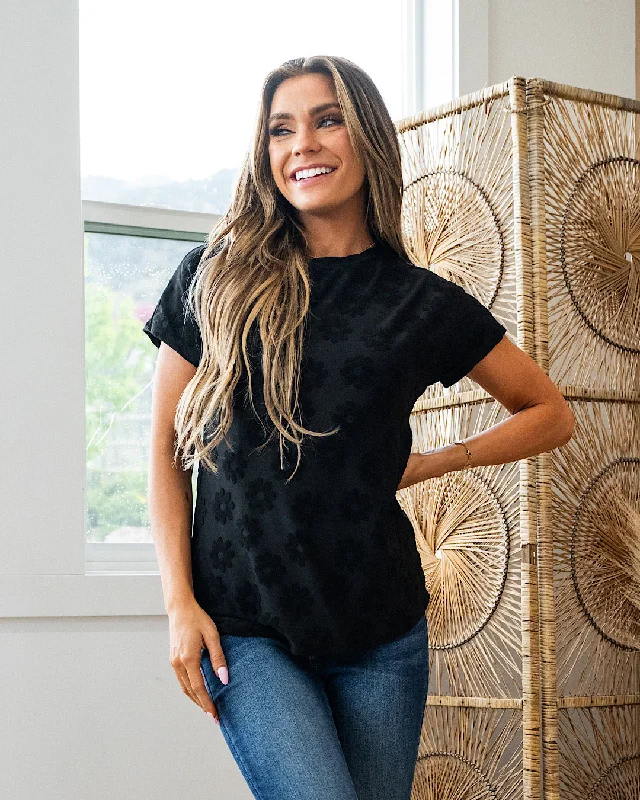 Deep Discounts Suzanne Raised Daisy Top - Black
