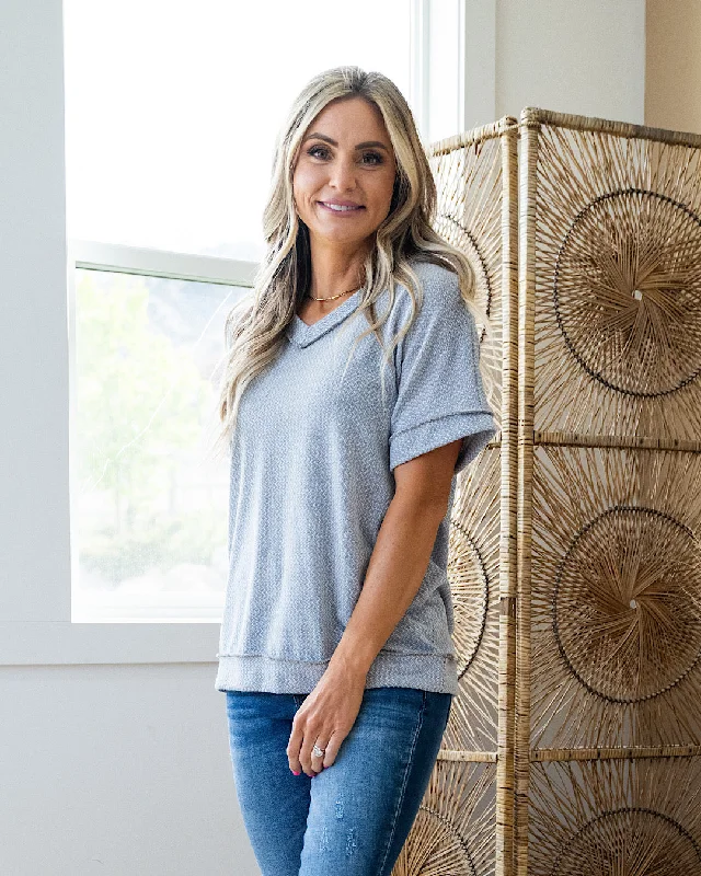 Value Deals Wanda Textured V Neck Top - Gray