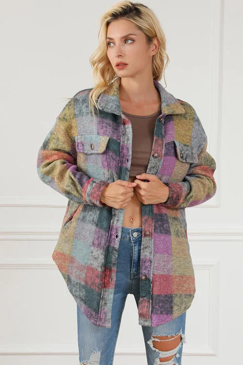 Weekend Deal Plaid Collared Neck Button Front Jacket
