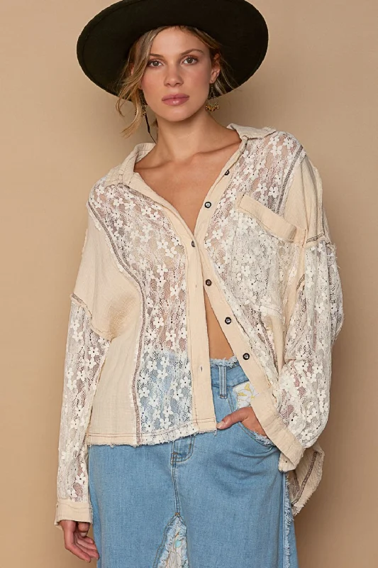 Special Savings POL Oversize Lace Button-Down Shirt