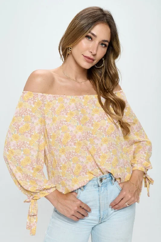 Bargain Prices RENEE C Floral Off-Shoulder Long Sleeve Blouse