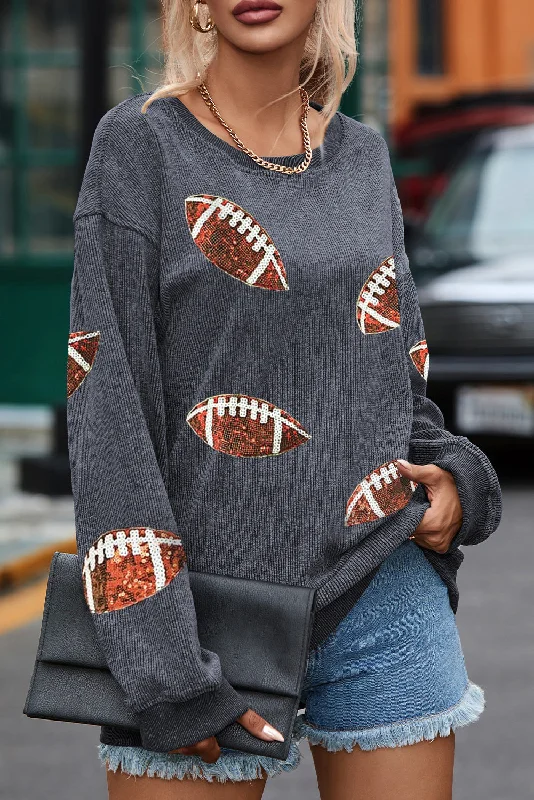 Savings Alert Sequin Football Patch Corduroy Sweatshirt