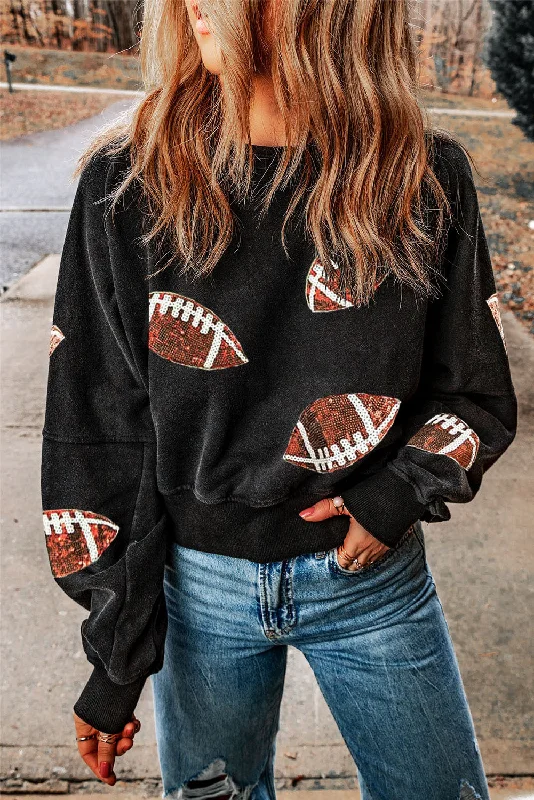 Fantastic Offers Sequin Football Patch Open Back Sweatshirt