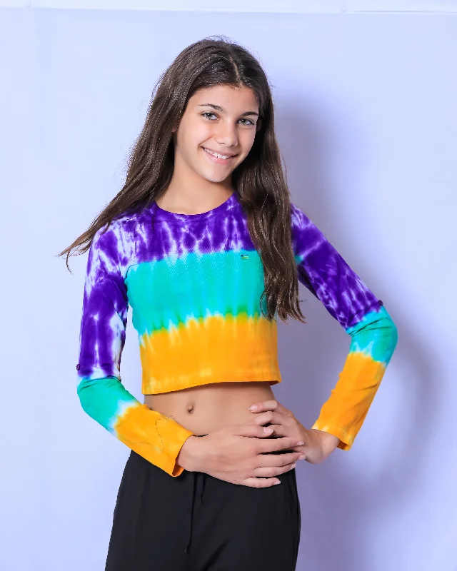 Tie Dye Stripe Junior Crop Long Sleeve